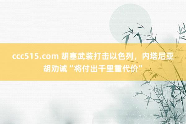 ccc515.com 胡塞武装打击以色列，内塔尼亚胡劝诫“将付出千里重代价”