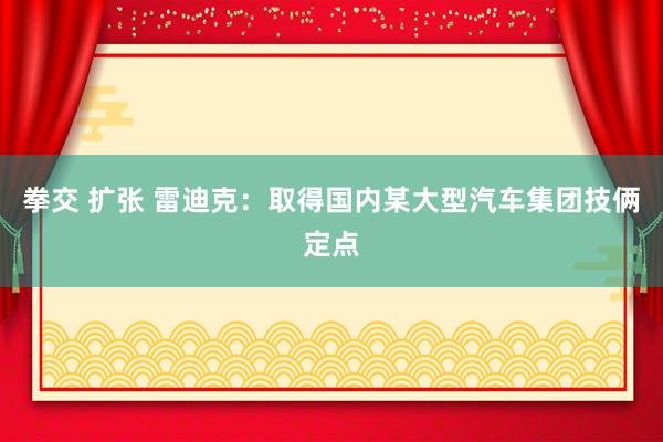 拳交 扩张 雷迪克：取得国内某大型汽车集团技俩定点