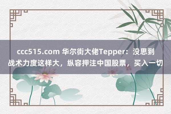 ccc515.com 华尔街大佬Tepper：没思到战术力度这样大，纵容押注中国股票，买入一切